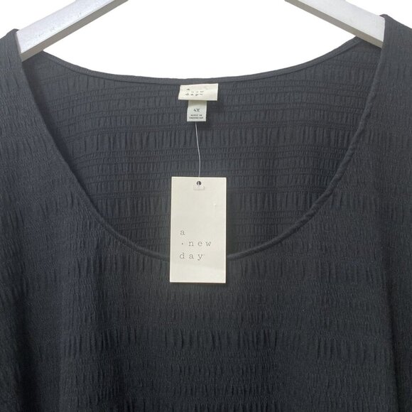 A NEW DAY Black Tee Plus Size 4X Smocked Cotton Blend Short Sleeve NWT - Picture 3 of 9